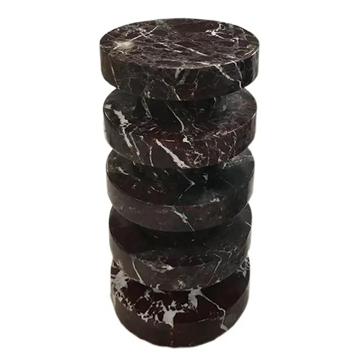 Rosso Levanto Marble Plinth Designer Side Table - Polished 12x24 Inches by GobekDesign