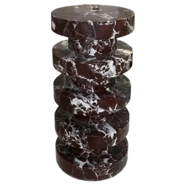 Rosso Levanto Marble Plinth Designer Side Table - Polished 12x24 Inches by GobekDesign