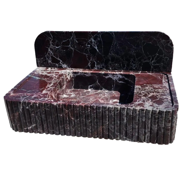 Rosso Levanto Marble Wall-mount Bathroom Sink Fluted Front with 8" Backsplash by GobekDesign