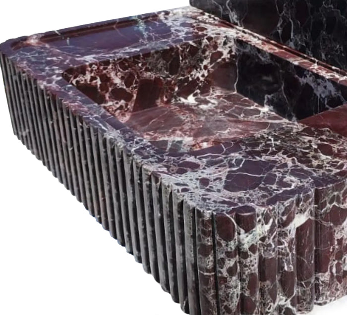 Rosso Levanto Marble Wall-mount Bathroom Sink Fluted Front with 8" Backsplash by GobekDesign