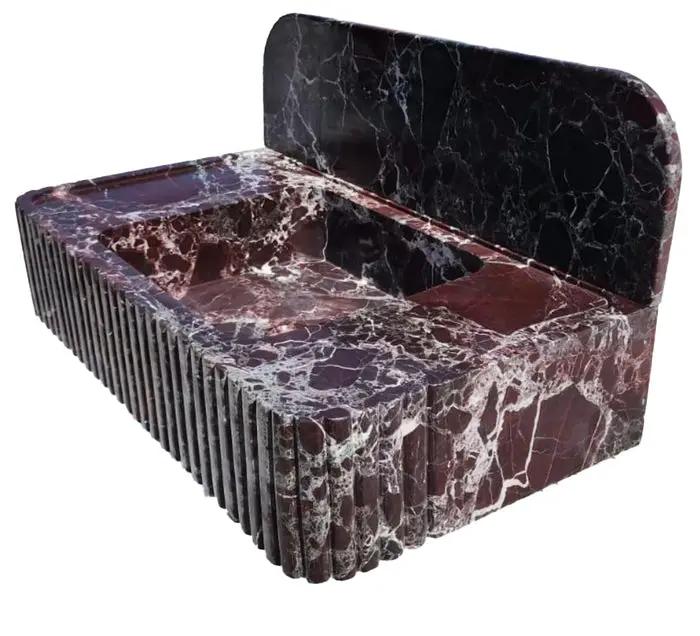 Rosso Levanto Marble Fluted Wall Mount Sink 8 Inch Backsplash by GobekDesign
