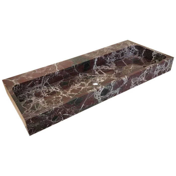 Rosso Levanto Marble Rectangular Wall-Mount Sink 20 x 48 x 5 by GobekDesign