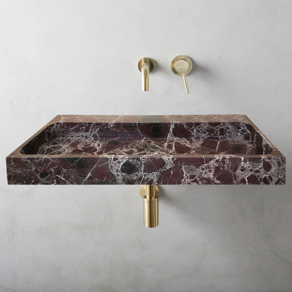 Rosso Levanto Marble Rectangular Wall-Mount Sink 20 x 48 x 5 by GobekDesign