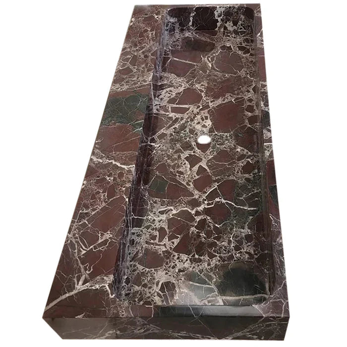 Rosso Levanto Marble Rectangular Wall-Mount Sink 20 x 48 x 5 by GobekDesign
