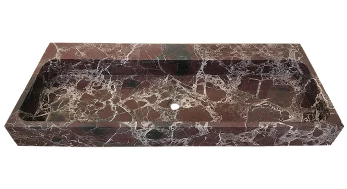 Rosso Levanto Marble Rectangular Wall-Mount Sink 20 x 48 x 5 by GobekDesign