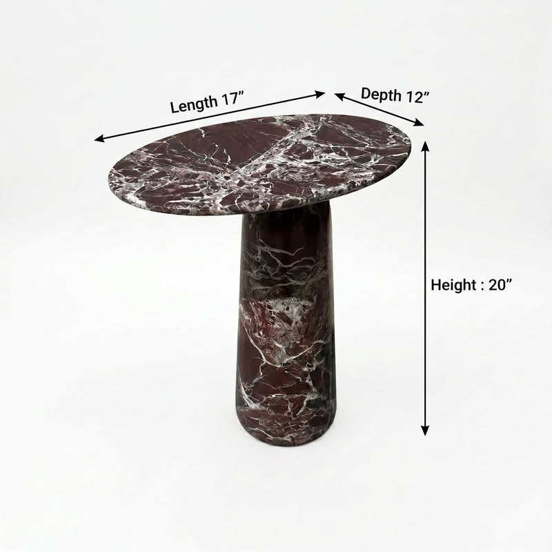 Rosso Levanto Marble Designer Side Table - Polished D12xL17xH20 Inches by GobekDesign
