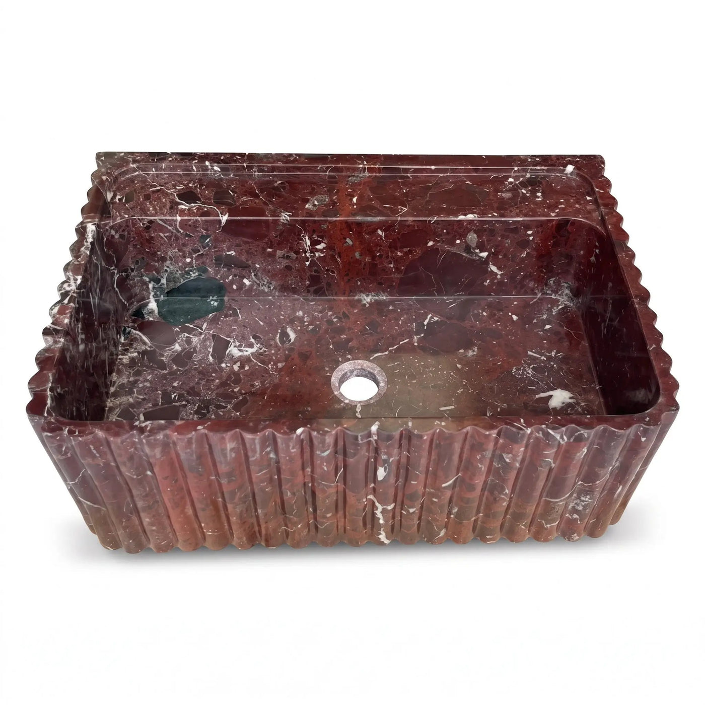 Rosso Levanto Marble Wall-Mount Bathroom Sink Fluted Design 24x16 by GobekDesign
