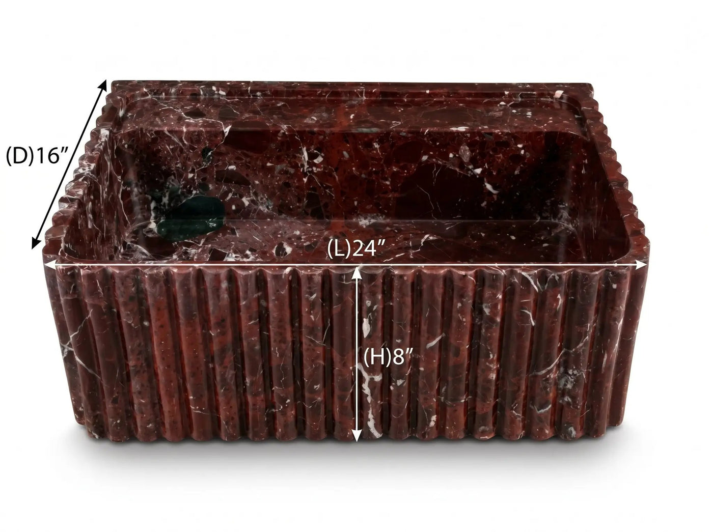 Rosso Levanto Marble Wall-Mount Bathroom Sink Fluted Design 24x16 by GobekDesign