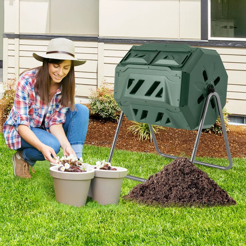 360° Rotatable Tumbling Composter with 2 Sliding Doors-Green by DirectDeals