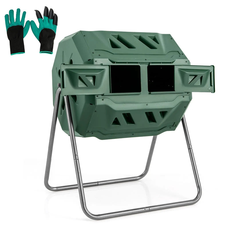 360° Rotatable Tumbling Composter with 2 Sliding Doors-Green by DirectDeals