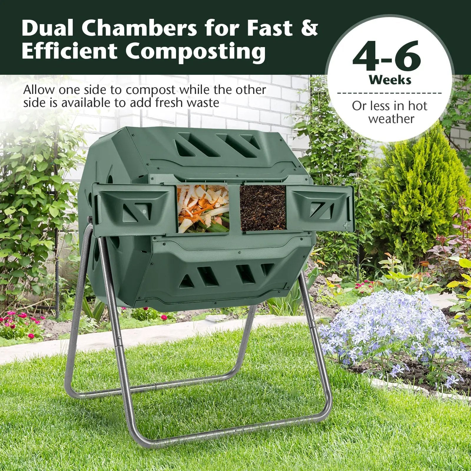 360° Rotatable Tumbling Composter with 2 Sliding Doors-Green by DirectDeals