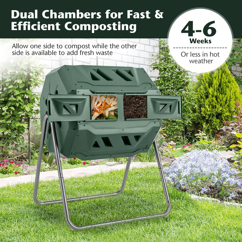 360° Rotatable Tumbling Composter with 2 Sliding Doors-Green by DirectDeals