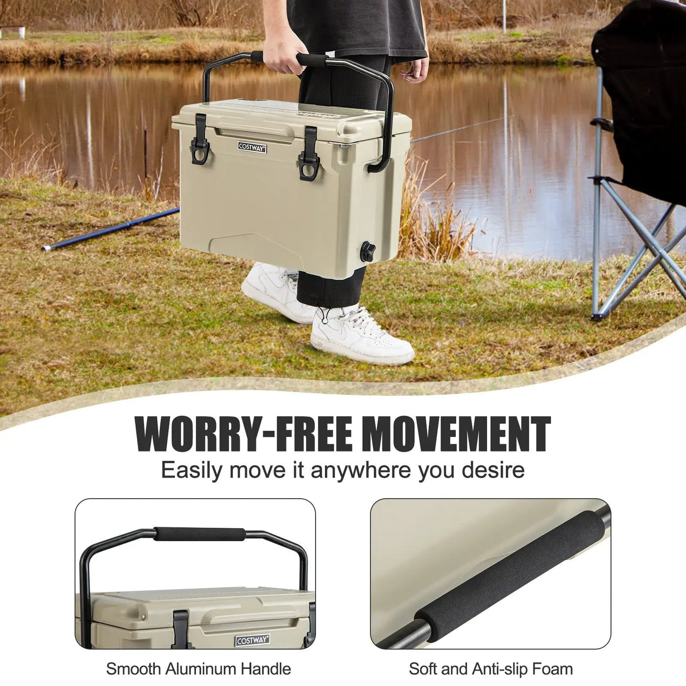 25 QT Hard Cooler with Aluminum Handle and Integrated Cup Holders by DirectDeals