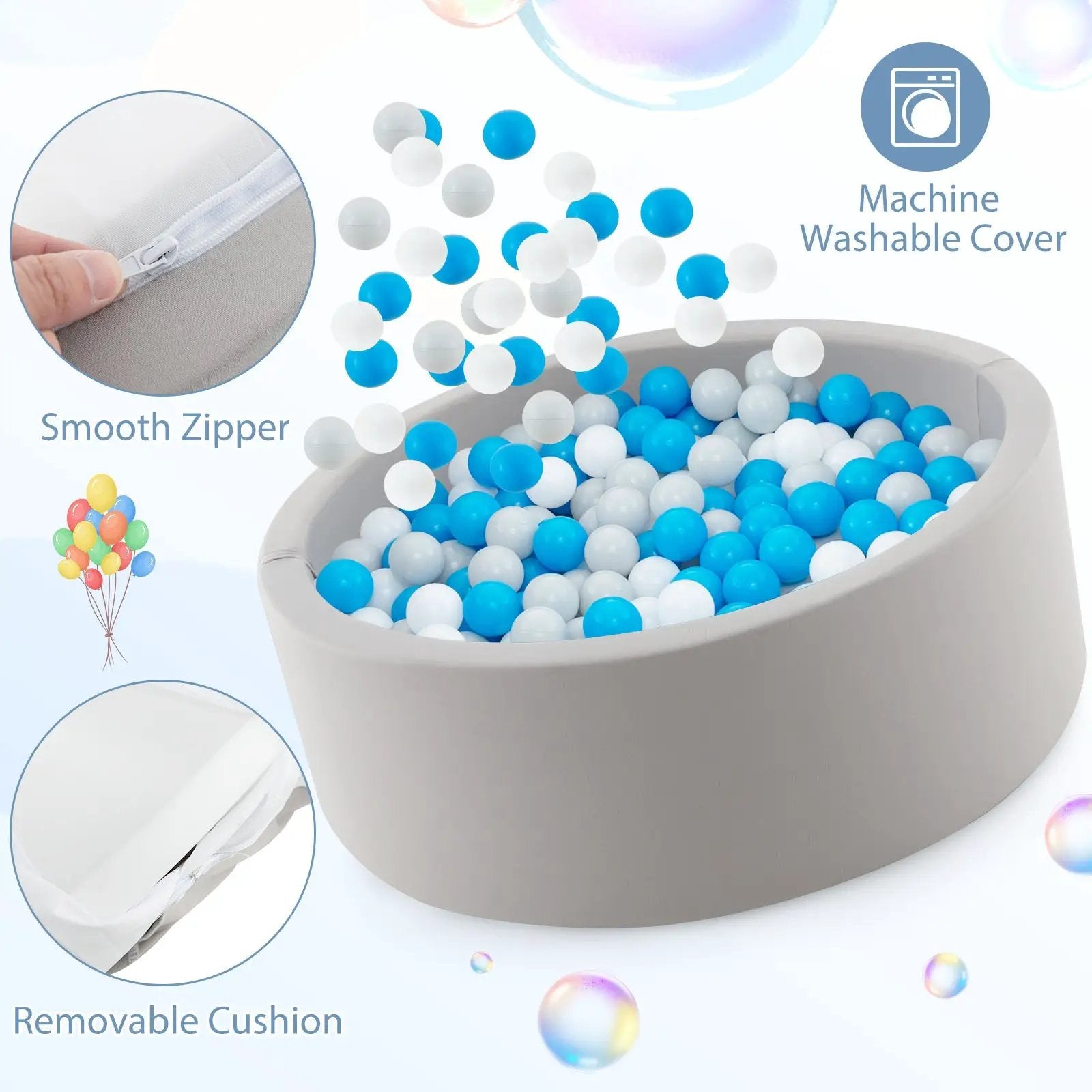 Kiddie Baby Playpen with 200 Ocean Balls and Storage Bag-Gray by DirectDeals