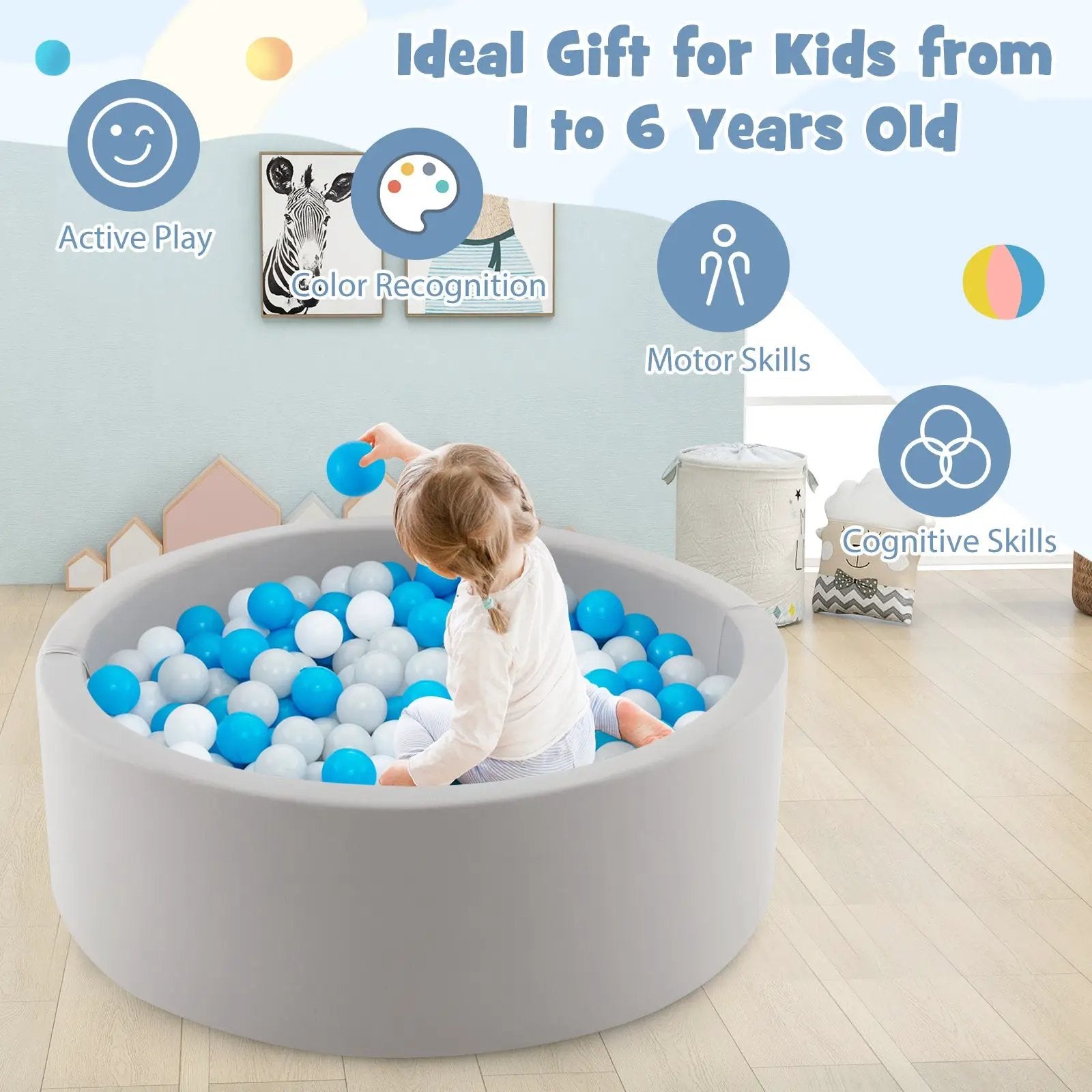 Kiddie Baby Playpen with 200 Ocean Balls and Storage Bag-Gray by DirectDeals