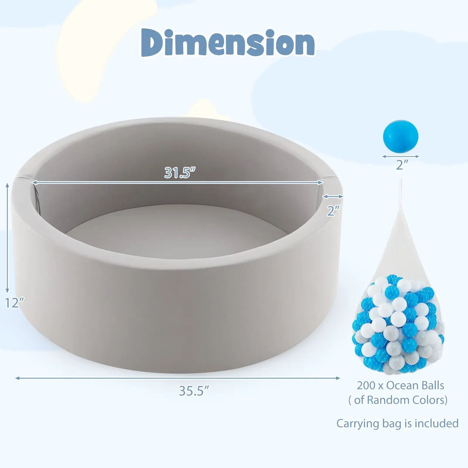 Kiddie Baby Playpen with 200 Ocean Balls and Storage Bag-Gray by DirectDeals