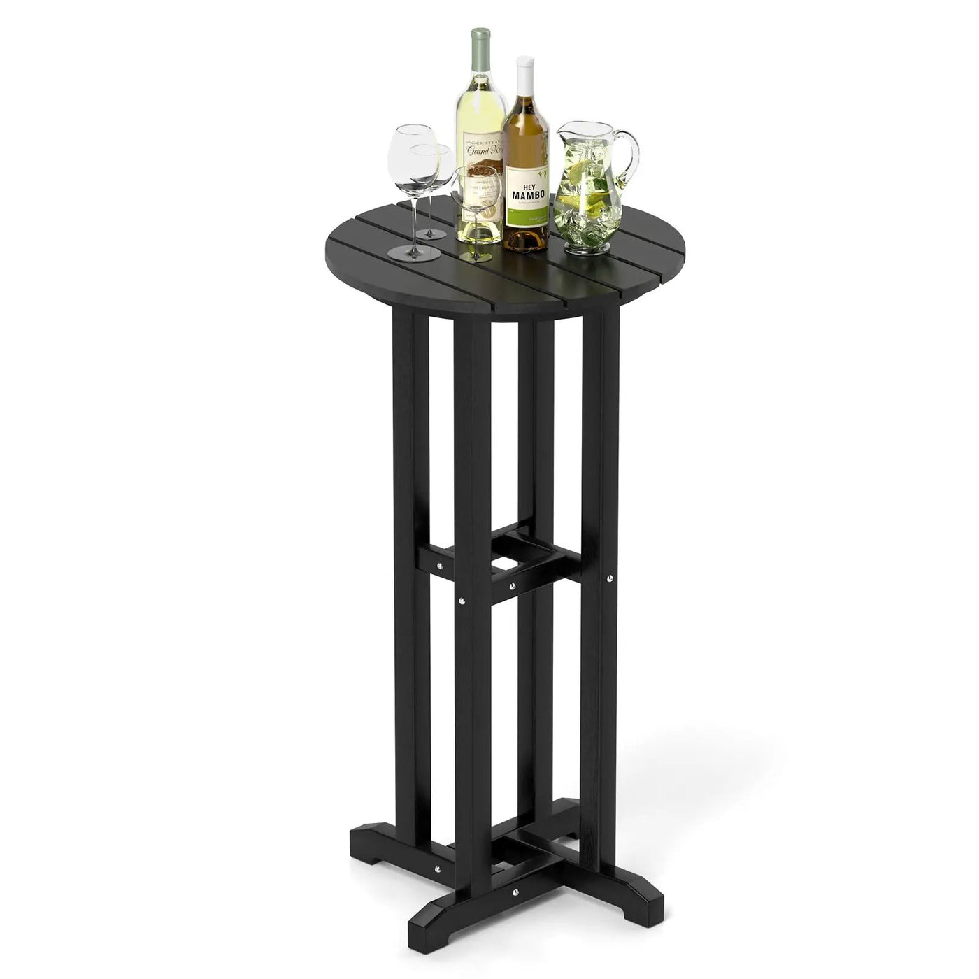 21.5 Inch Round Bar Table Patio HDPE Bar Height Dining Table with Slatted Tabletop by DirectDeals