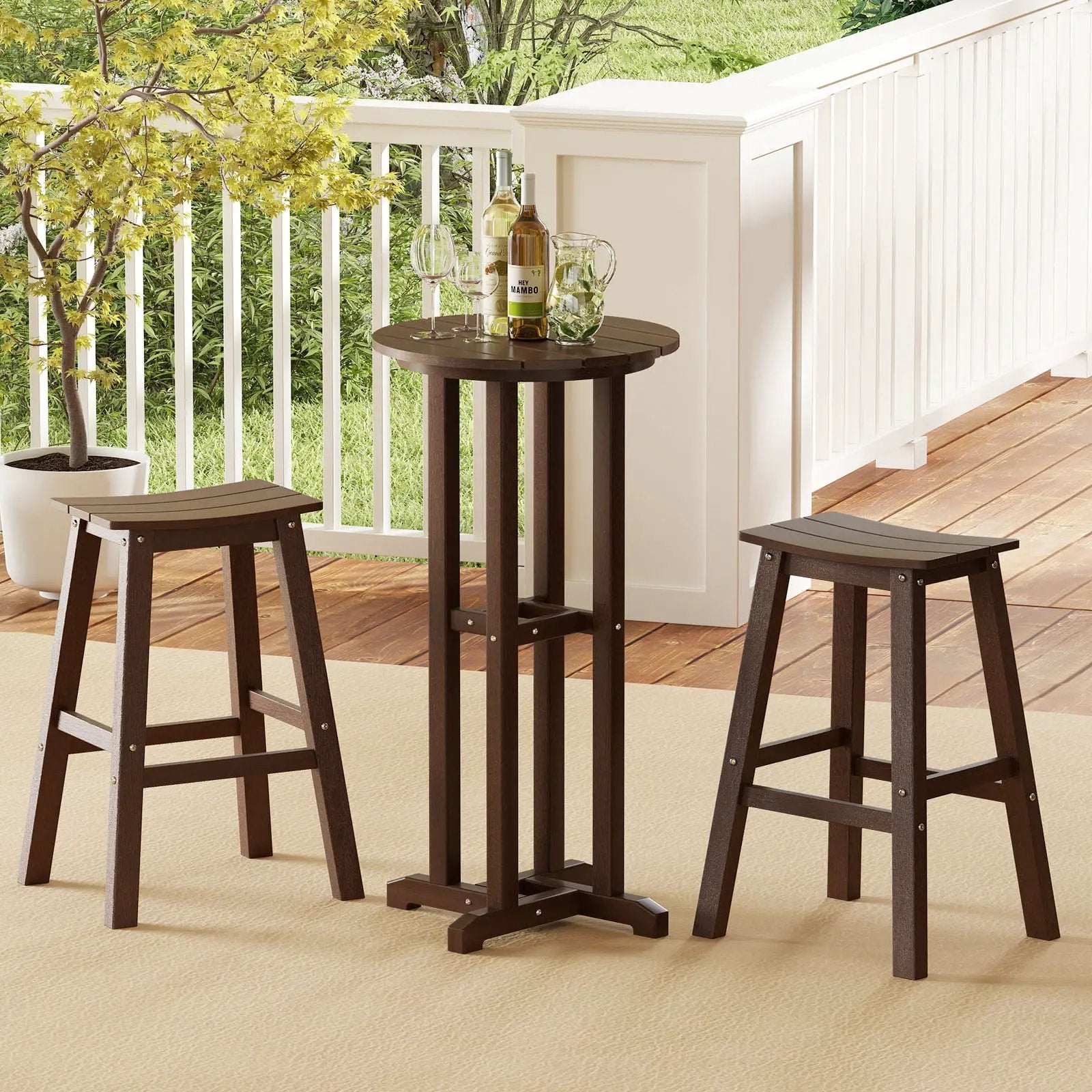 21.5 Inch Round Bar Table Patio HDPE Bar Height Dining Table with Slatted Tabletop by DirectDeals