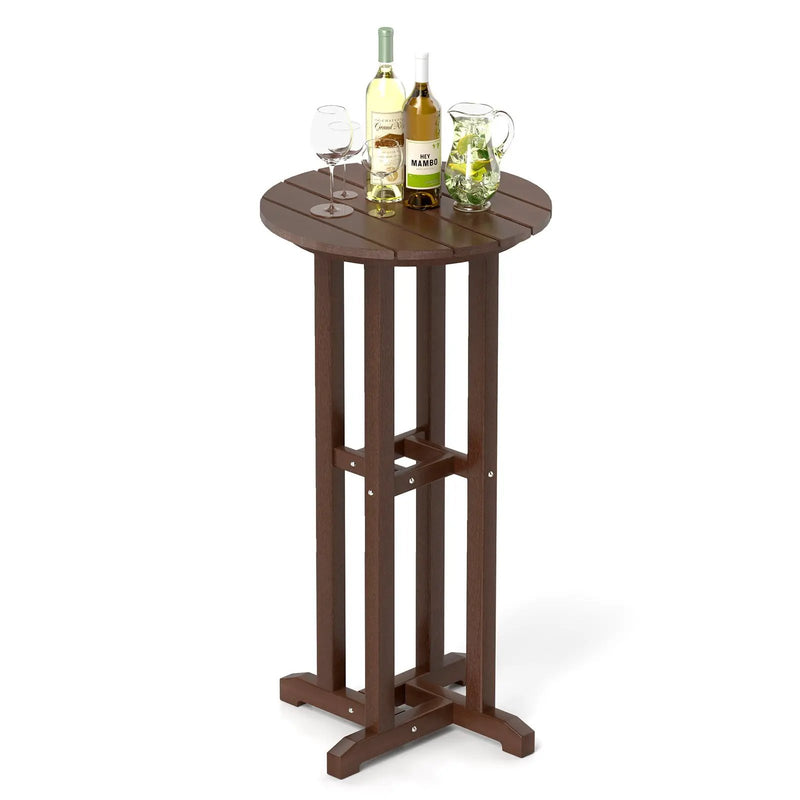 21.5 Inch Round Bar Table Patio HDPE Bar Height Dining Table with Slatted Tabletop by DirectDeals