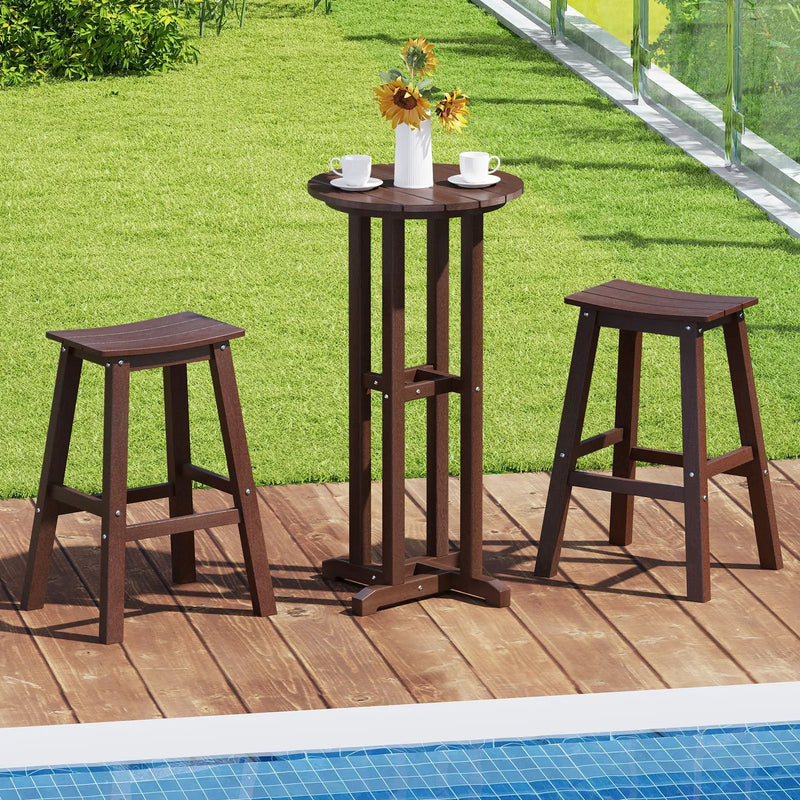 21.5 Inch Round Bar Table Patio HDPE Bar Height Dining Table with Slatted Tabletop by DirectDeals