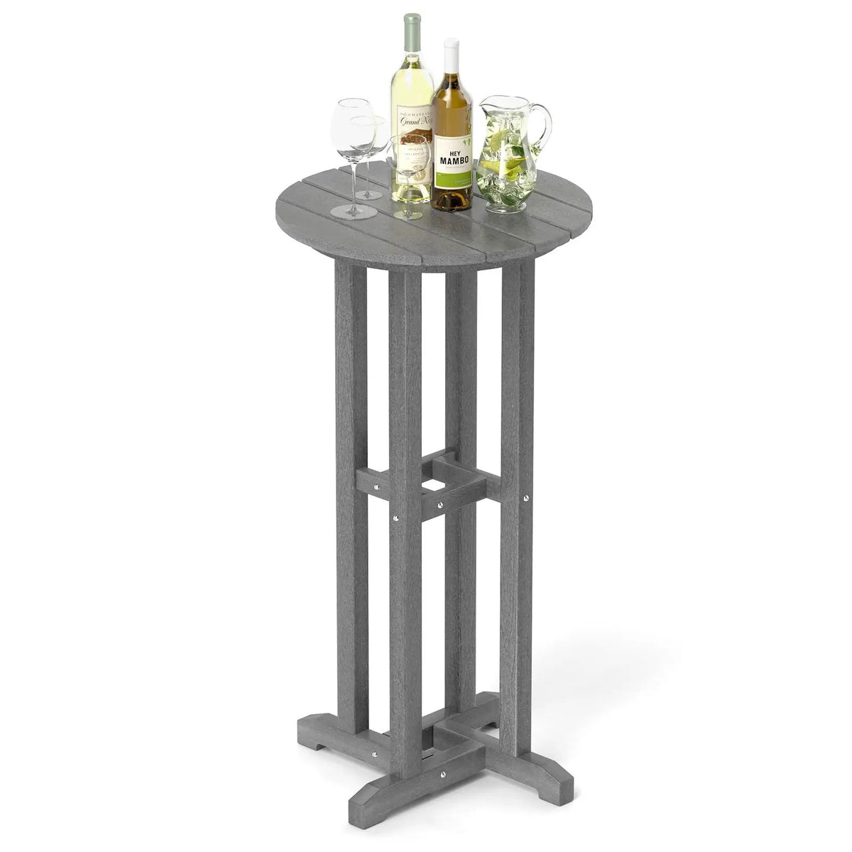 21.5 Inch Round Bar Table Patio HDPE Bar Height Dining Table with Slatted Tabletop by DirectDeals