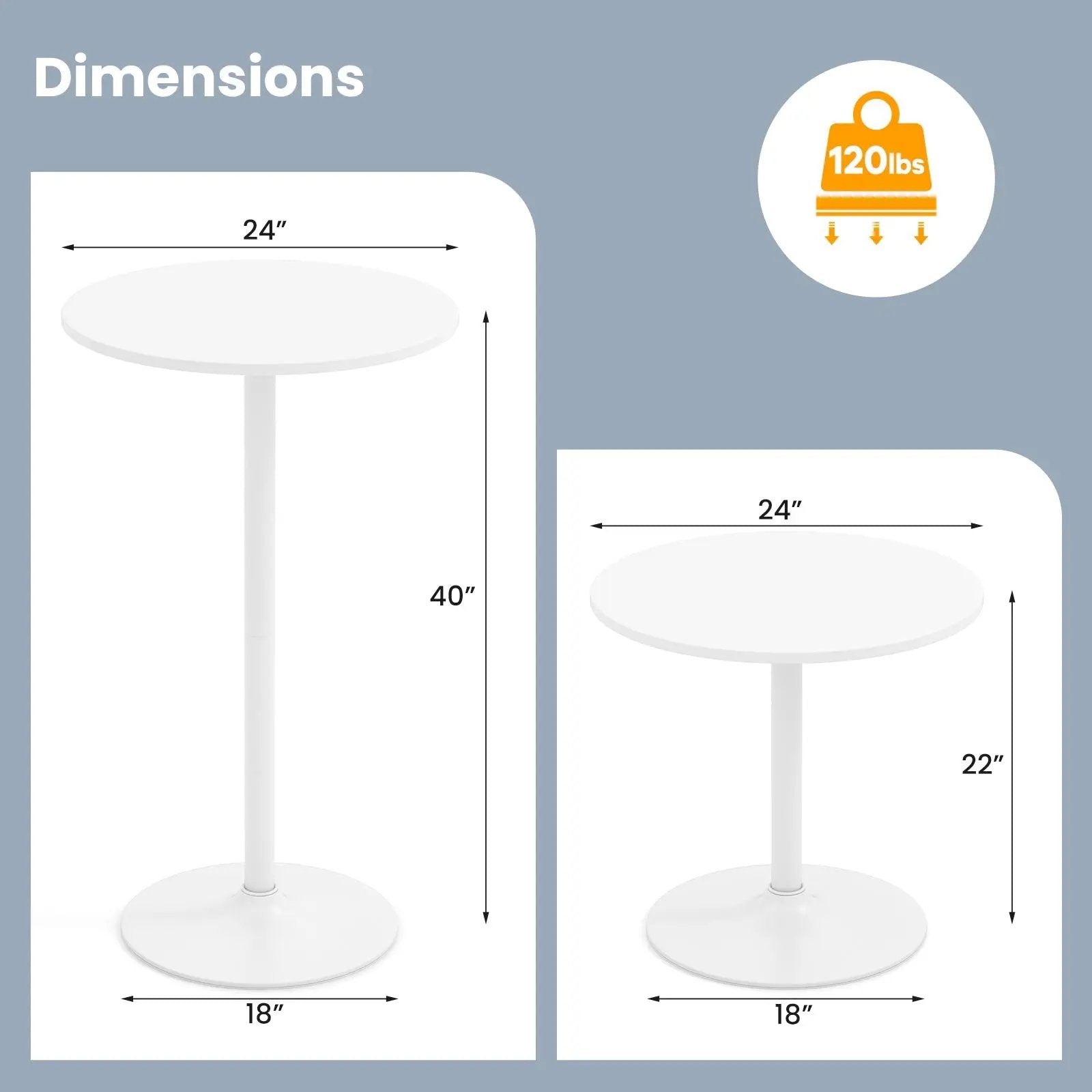 Round Bistro Table 40 Inch Bar Height Tall Coffee Cocktail Table by DirectDeals
