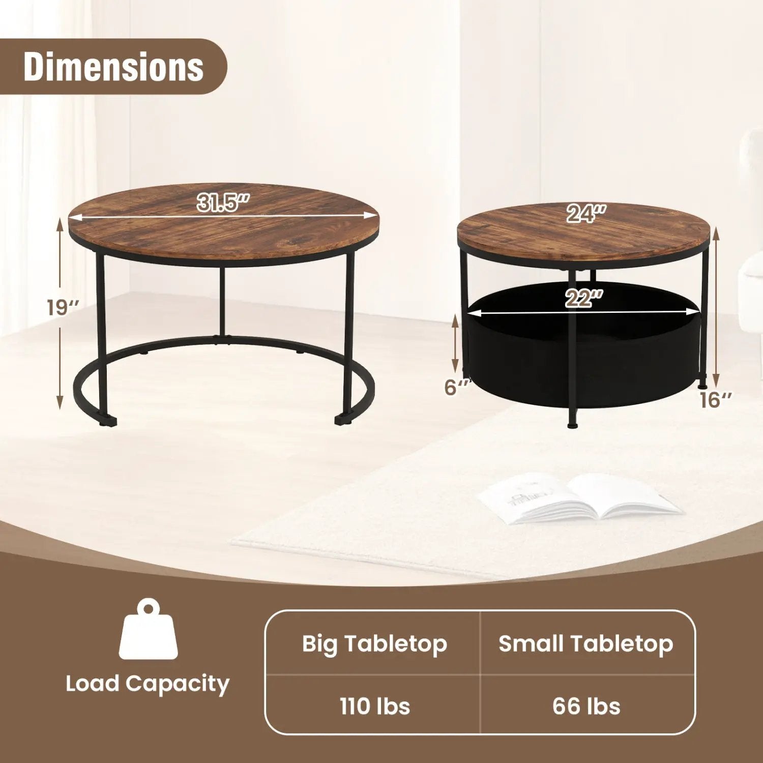 Round Coffee Table Set of 2 by DirectDeals