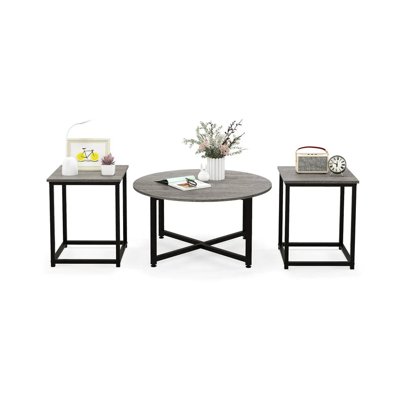 3-Piece Coffee Table Set Round Coffee Table and 2PCS Square End Tables by DirectDeals
