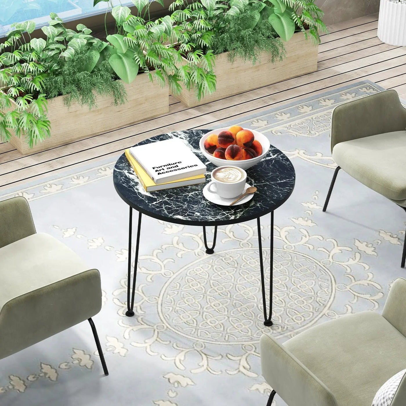 Round Coffee Table with Thickened Tabletop and Metal Tripod Legs by DirectDeals