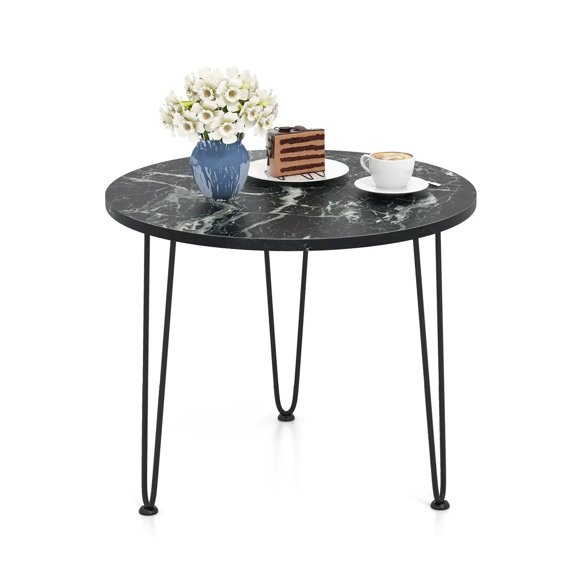 Round Coffee Table with Thickened Tabletop and Metal Tripod Legs by DirectDeals