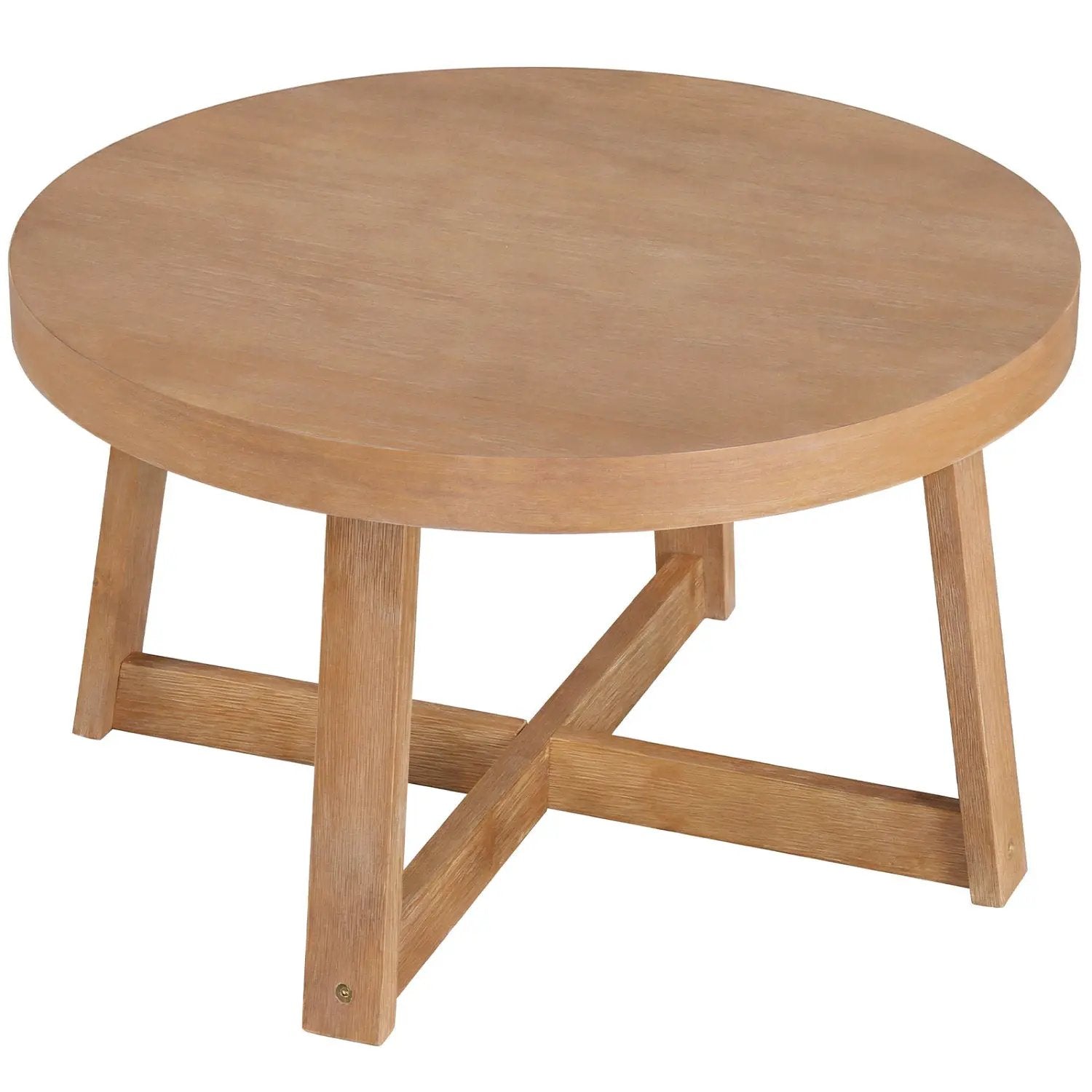 Round Coffee Table for Living Room 30 inch Farmhouse Accent Table with Study Rubber Wood Legs-Yellow by DirectDeals