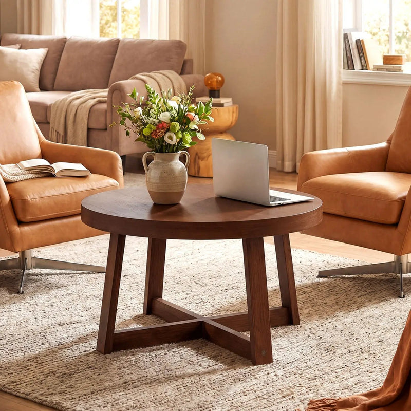 Round Coffee Table 30 Inch with Solid Wood Legs by DirectDeals