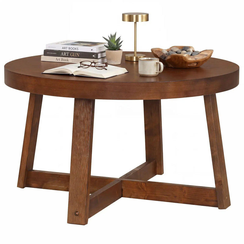 Round Coffee Table 30 Inch with Solid Wood Legs by DirectDeals