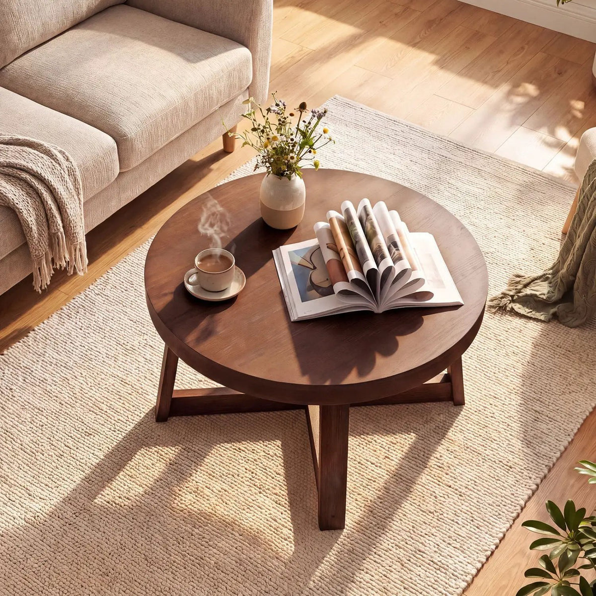 Round Coffee Table 30 Inch with Solid Wood Legs by DirectDeals