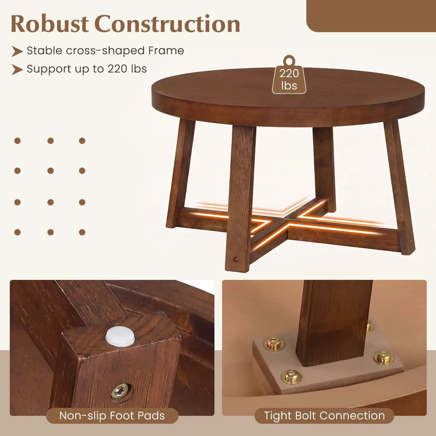 Round Coffee Table 30 Inch with Solid Wood Legs by DirectDeals