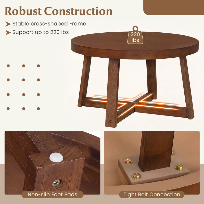 Round Coffee Table 30 Inch with Solid Wood Legs by DirectDeals