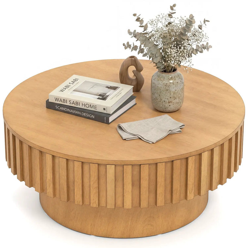 Round Coffee Table with Storage Modern Wooden Drum Coffee Table with Hidden Compartment by DirectDeals