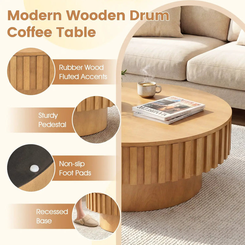 Round Coffee Table with Storage Modern Wooden Drum Coffee Table with Hidden Compartment by DirectDeals