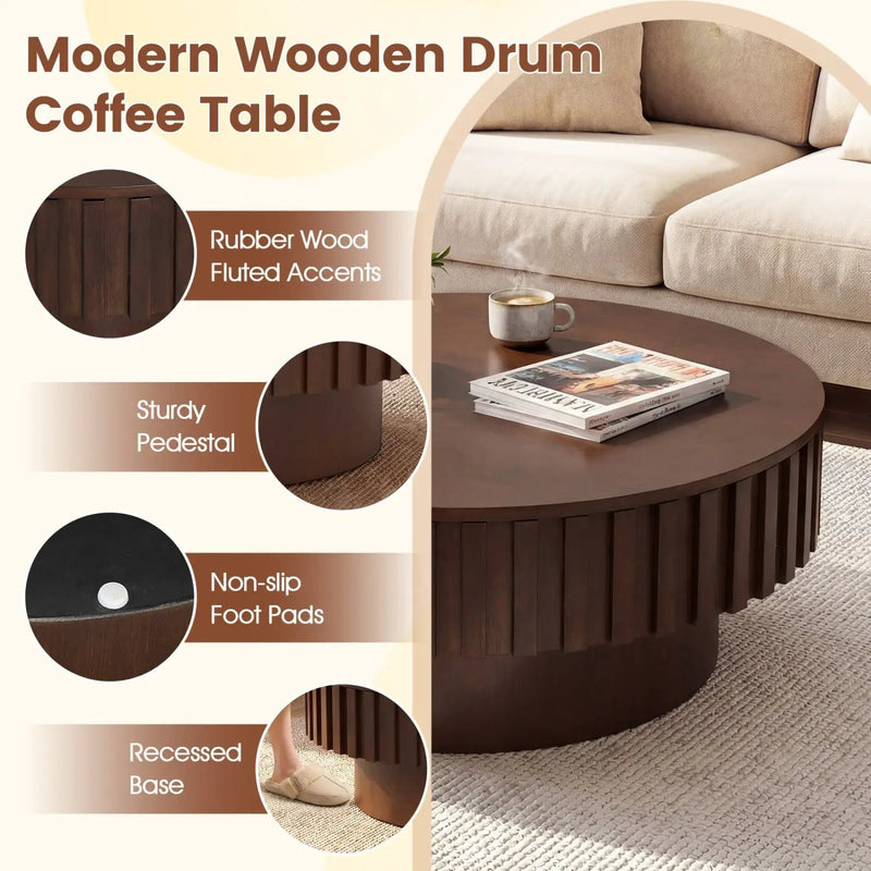 Round Coffee Table with Storage Modern Wooden Drum Coffee Table with Hidden Compartment by DirectDeals