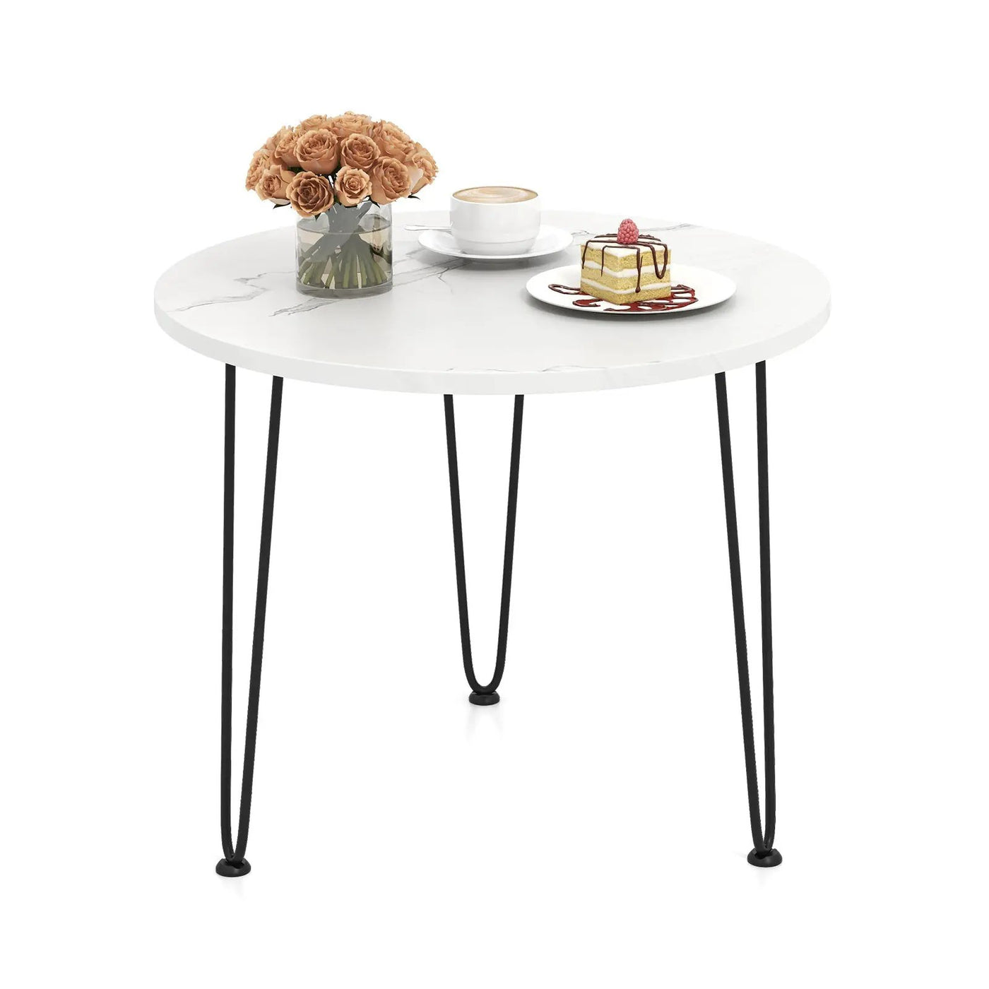 Round Coffee Table with Thickened Tabletop and Metal Tripod Legs by DirectDeals