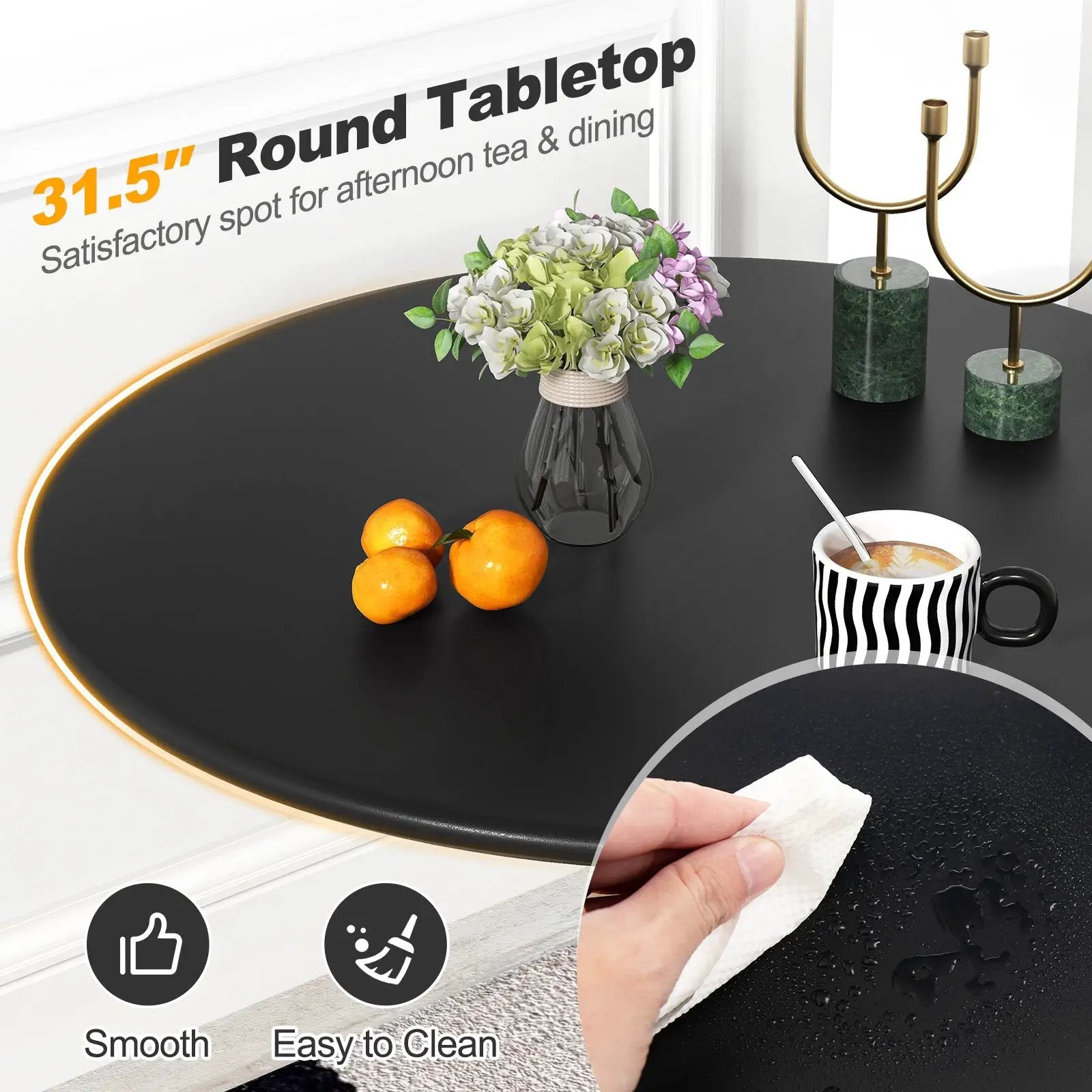 31.5 Inch Round Dining Table with Anti-Slip PP Ring-Black by DirectDeals