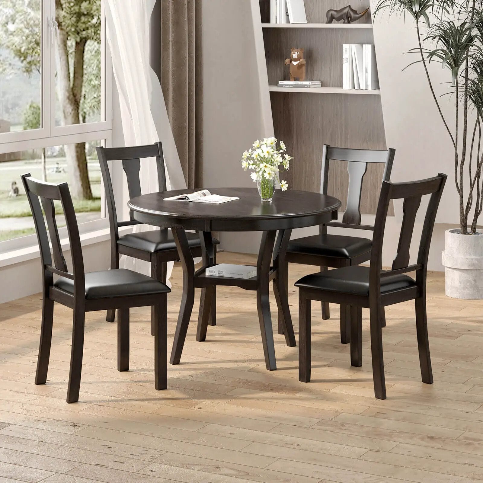 5-Piece Round Dining Table Set Wooden Kitchen Modern Table and 4 Chairs by DirectDeals