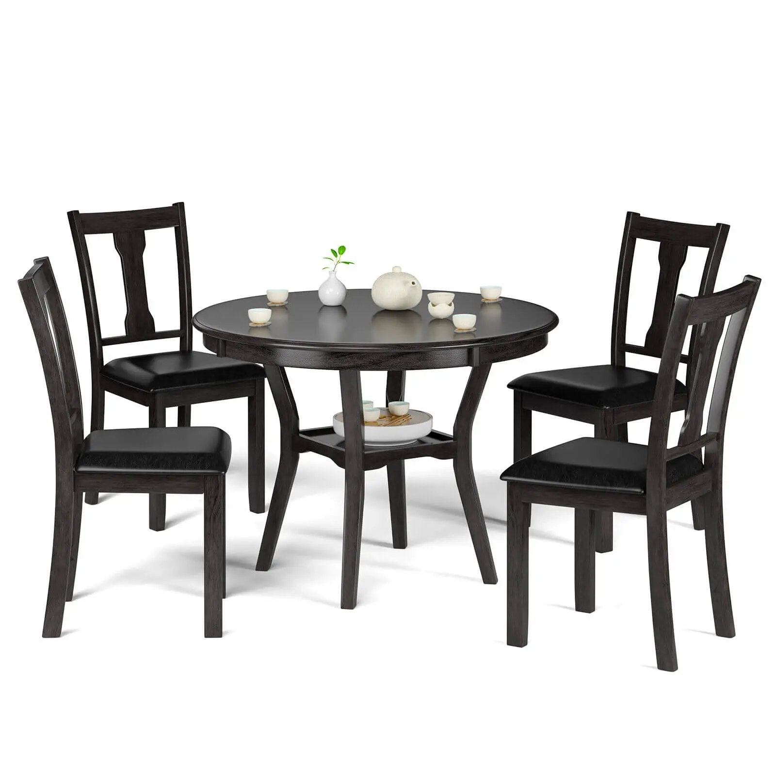 5-Piece Round Dining Table Set Wooden Kitchen Modern Table and 4 Chairs by DirectDeals