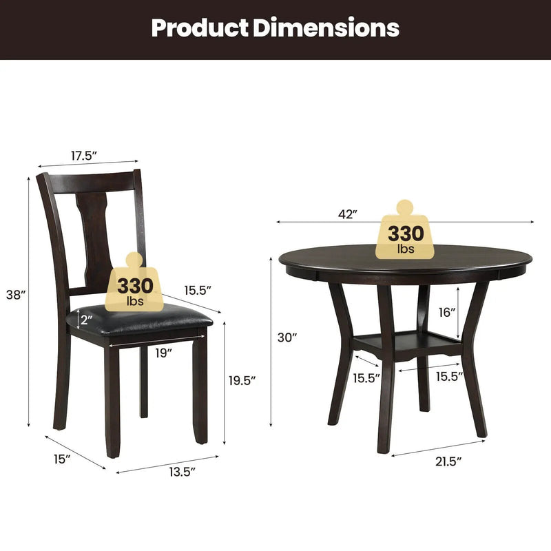 5-Piece Round Dining Table Set Wooden Kitchen Modern Table and 4 Chairs by DirectDeals
