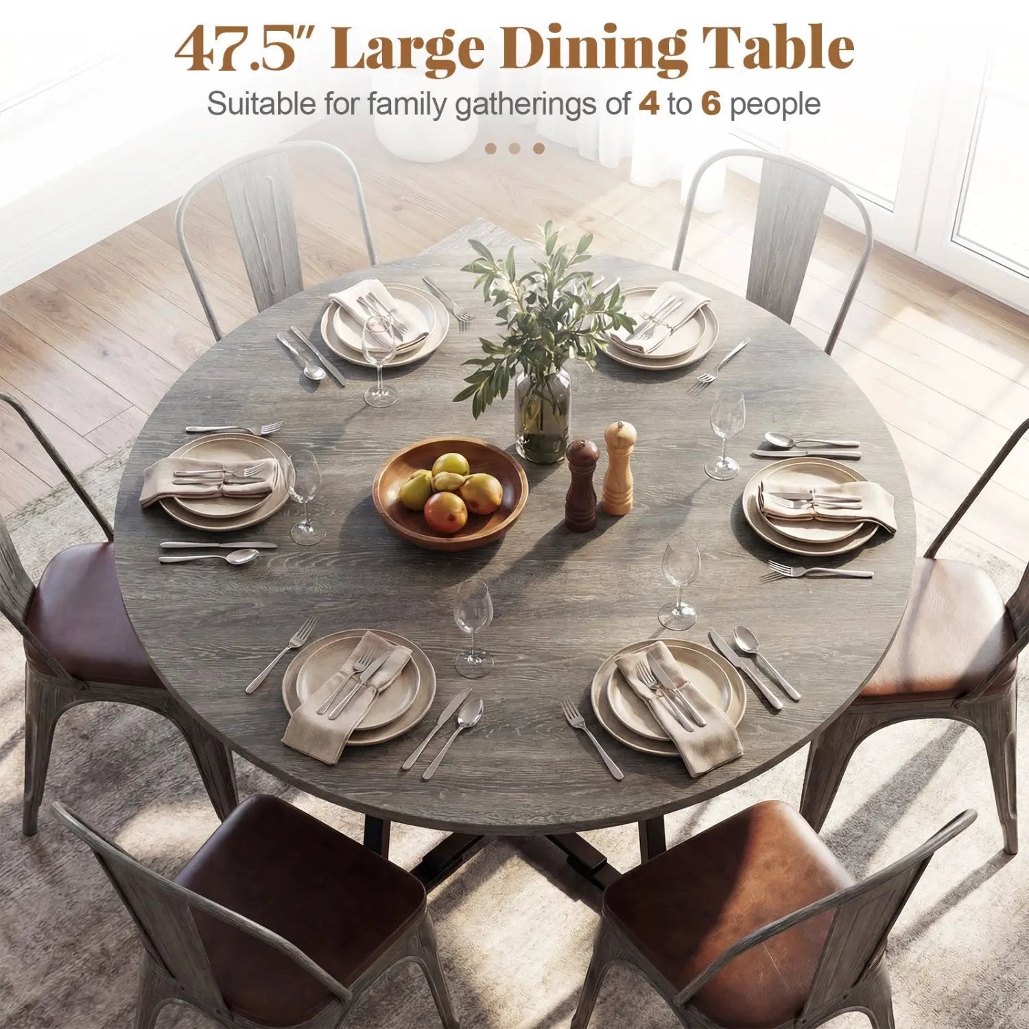 Round Dining Table for 4-6 with Storage Shelf and Metal Legs by DirectDeals