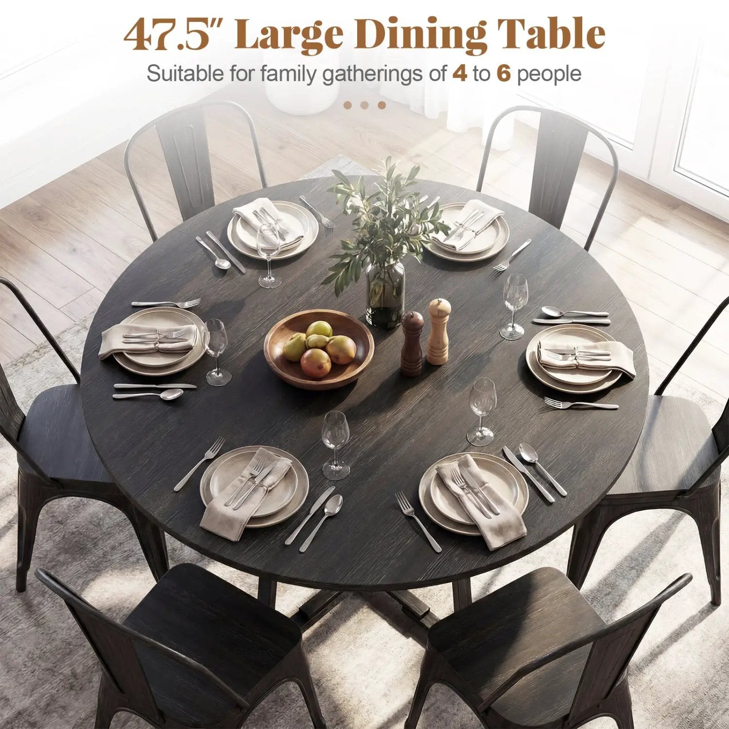 Round Dining Table for 4-6 with Storage Shelf and Metal Legs by DirectDeals