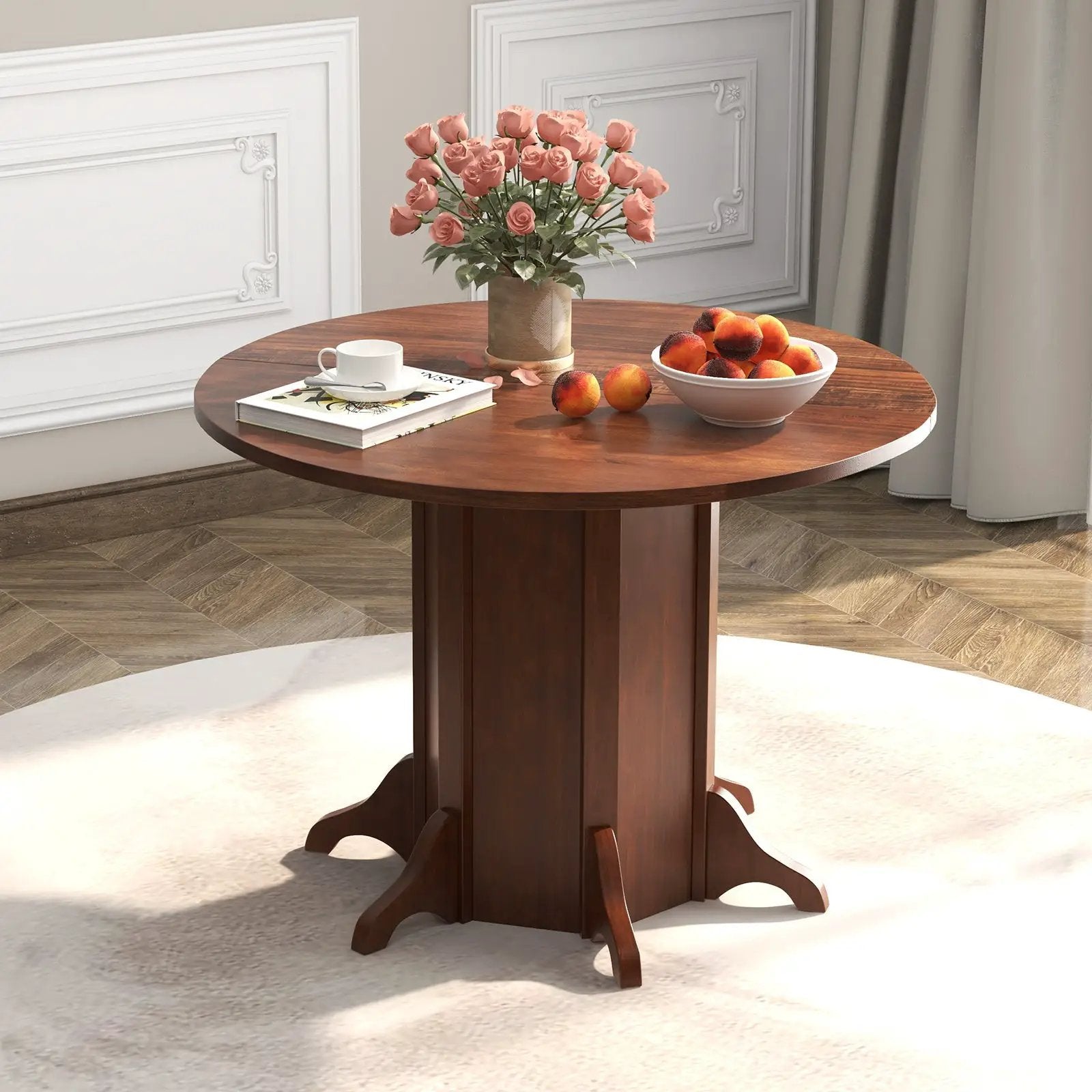 Round Dining Table with Pedestal Base for 4-6 People-Walnut by DirectDeals