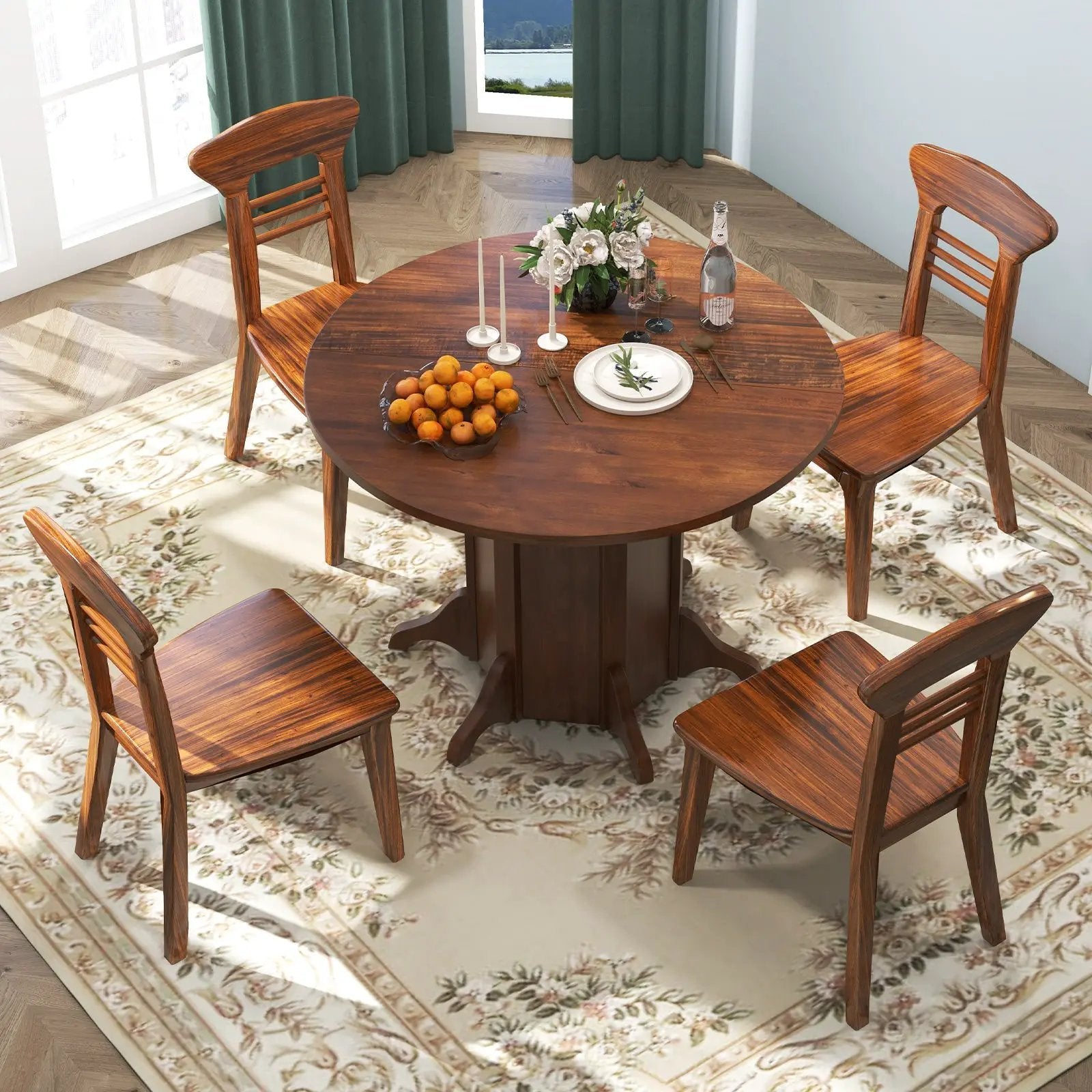 Round Dining Table with Pedestal Base for 4-6 People-Walnut by DirectDeals