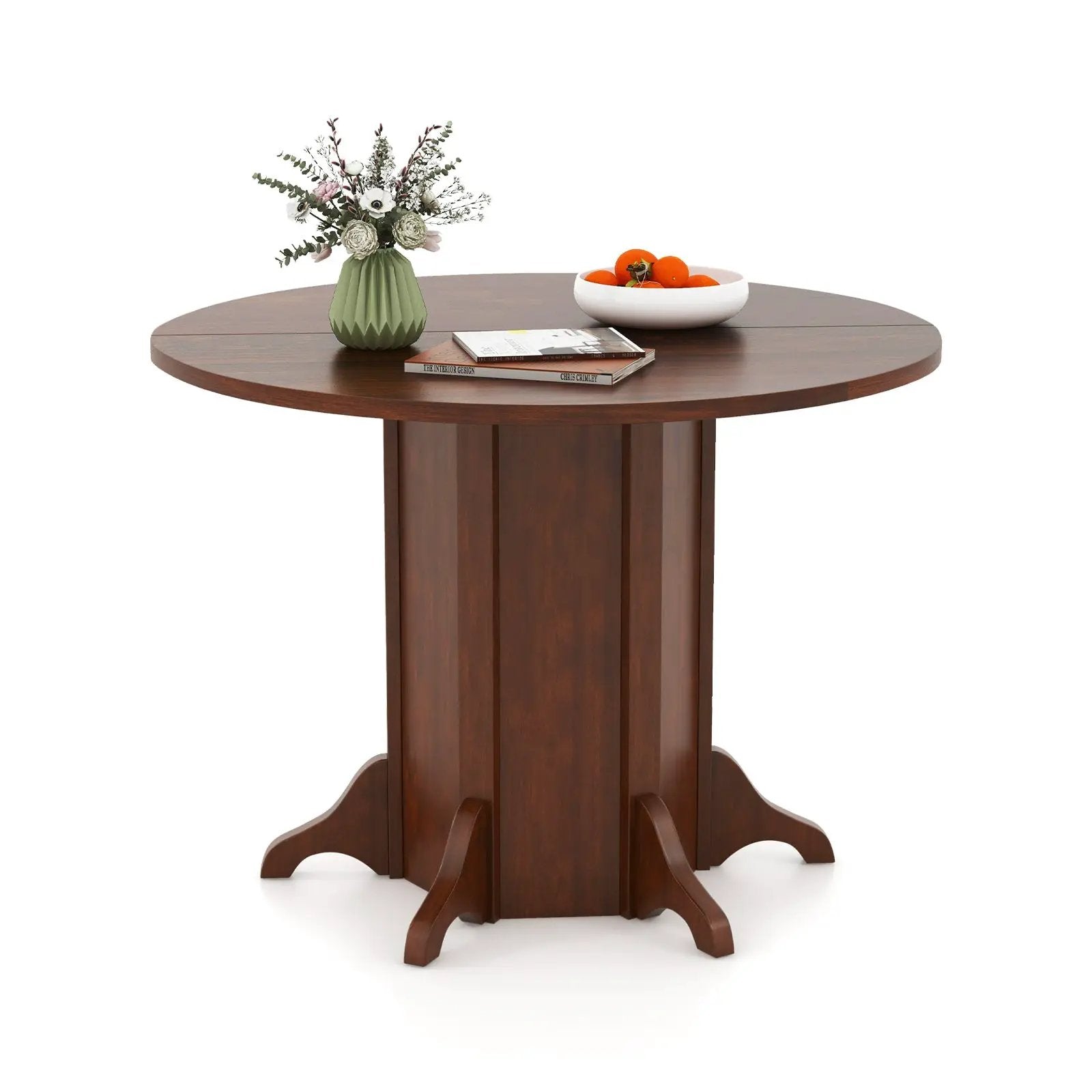 Round Dining Table with Pedestal Base for 4-6 People-Walnut by DirectDeals