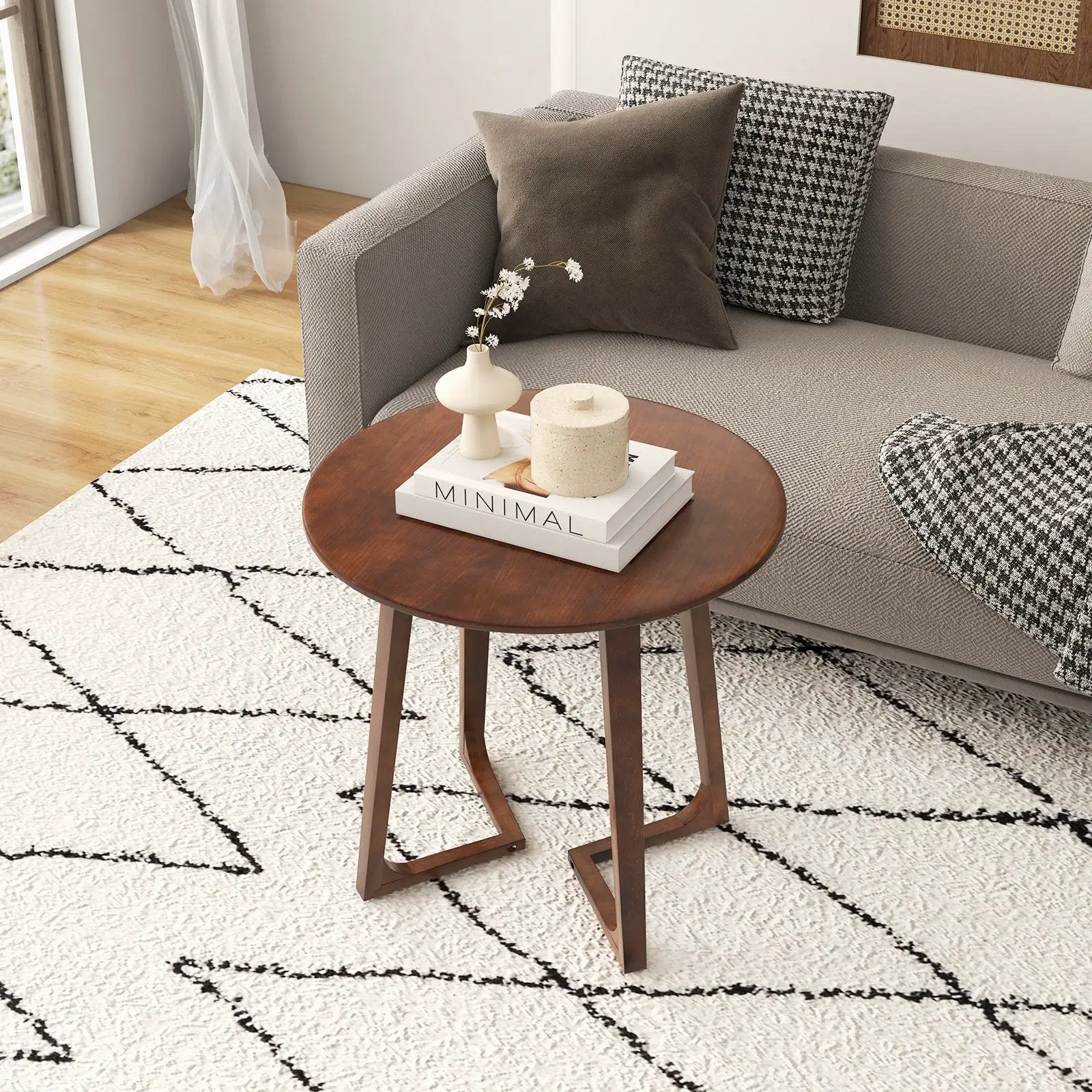 24 Inch Round End Table with Adjustable Foot Pads Natural by DirectDeals